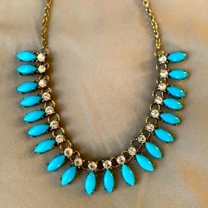Blue & Rhinestone Necklace with Gold Embellishments